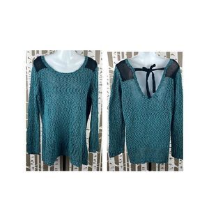 Teal & Black Tie Back Sweater Plus sz 1